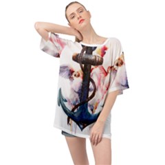 Anchor Watercolor Painting Tattoo Art Anchors And Birds Oversized Chiffon Top