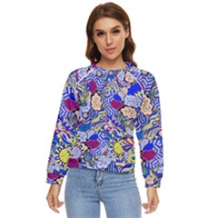 Blue Yellow Background Pattern Vector Texture Paisley Women s Long Sleeve Raglan Tee