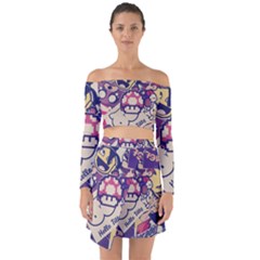 Retro Cartoon Hello Titty Parody Off Shoulder Top With Skirt Set