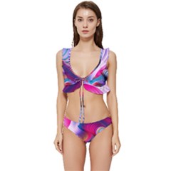 Colorful 3d Waves Creative Wave Waves Wavy Background Texture Low Cut Ruffle Edge Bikini Set by Salman4z