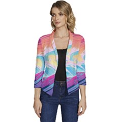 Waves Ocean Sea Tsunami Nautical 9 Women s Casual 3/4 Sleeve Spring Jacket by Jancukart