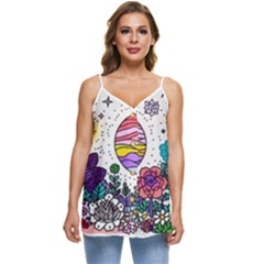 Rainbow Fun Cute Minimal Doodle Drawing Casual Spaghetti Strap Chiffon Top by Jancukart