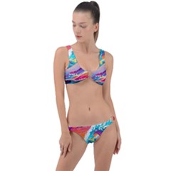 Tsunami Waves Ocean Sea Nautical Nature Water 2 Ring Detail Crop Bikini Set by Jancukart
