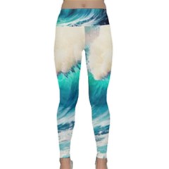 Tsunami Waves Ocean Sea Nautical Nature Water Art Ai Generated Lightweight Velour Classic Yoga Leggings by Jancukart