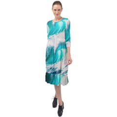 Tsunami Waves Ocean Sea Nautical Nature Water Blue Nature Ruffle End Midi Chiffon Dress by Jancukart