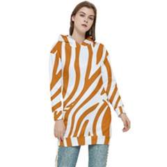 Orange Zebra Vibes Animal Print   Women s Long Oversized Pullover Hoodie by ConteMonfrey