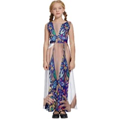 Leafs And Floral Print Kids  Satin Sleeveless Maxi Dress by BellaVistaTshirt02