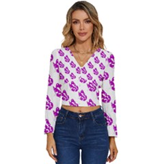Purple Butterflies On Their Own Way  Long Sleeve V-neck Top