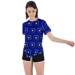 Blue Neon Squares - Modern Abstract Asymmetrical Short Sleeve Sports Tee