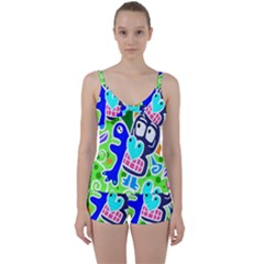 Crazy Pop Art - Doodle Skulls  Tie Front Two Piece Tankini by ConteMonfrey