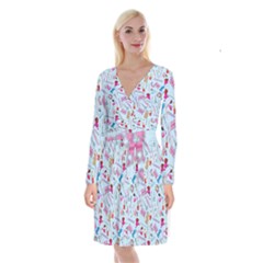 Manicure Nail Long Sleeve Velvet Front Wrap Dress by SychEva