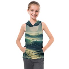 Ocean Sea Waves Tide Kids  Sleeveless Hoodie by Simbadda
