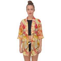 Monotype Art Pattern Leaves Colored Autumn Open Front Chiffon Kimono by Amaryn4rt