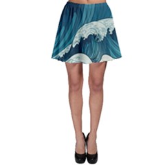 Waves Ocean Sea Pattern Water Tsunami Rough Seas Skater Skirt by Wegoenart