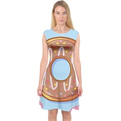 Dessert Food Donut Sweet Decor Chocolate Bread Capsleeve Midi Dress
