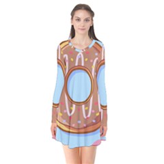 Dessert Food Donut Sweet Decor Chocolate Bread Long Sleeve V-neck Flare Dress