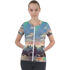 Abstract Art Psychedelic Arts Experimental Short Sleeve Zip Up Jacket
