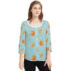 Oranges Pattern Chiffon Quarter Sleeve Blouse by SychEva