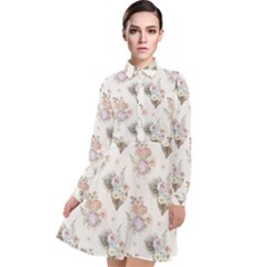 Roses-white Long Sleeve Chiffon Shirt Dress