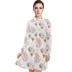 Roses-white Long Sleeve Chiffon Shirt Dress by nateshop