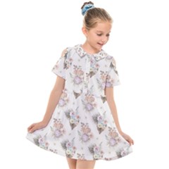 Roses-white Kids  Short Sleeve Shirt Dress