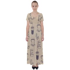 Coffee-56 High Waist Short Sleeve Maxi Dress