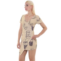 Coffee-56 Short Sleeve Asymmetric Mini Dress