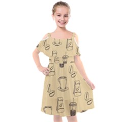 Coffee-56 Kids  Cut Out Shoulders Chiffon Dress