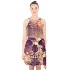 Day-of-the-dead Halter Collar Waist Tie Chiffon Dress by nateshop