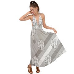 Strip-gray Backless Maxi Beach Dress