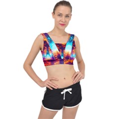 Sci-fi Fantasy Art Painting Colorful Pattern V-back Sports Bra by Ravend