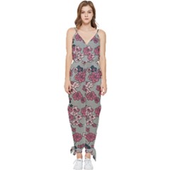 Traditional Cherry Blossom On A Gray Background Sleeveless Tie Ankle Chiffon Jumpsuit by Kiyoshi88