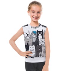 Cute Cat Hand Drawn Cartoon Style Kids  Mesh Tank Top