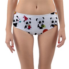 Playing Panda Cartoon Reversible Mid-waist Bikini Bottoms