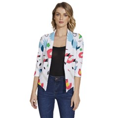 Vector Set Isolates With Cute Birds Scandinavian Style Women s Draped Front 3/4 Sleeve Shawl Collar Jacket by Salman4z