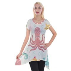 Underwater-seamless-pattern-light-background-funny Short Sleeve Side Drop Tunic by Salman4z