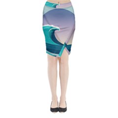 Tsunami Tidal Waves Wave Minimalist Ocean Sea Midi Wrap Pencil Skirt by Ravend