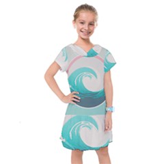 Tidal Wave Ocean Sea Tsunami Wave Minimalist Kids  Drop Waist Dress by Ravend