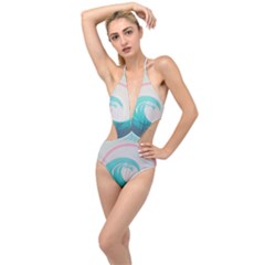Tidal Wave Ocean Sea Tsunami Wave Minimalist Plunging Cut Out Swimsuit by Ravend