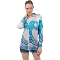 Wave Tsunami Tidal Wave Ocean Sea Water Long Sleeve Satin Shirt