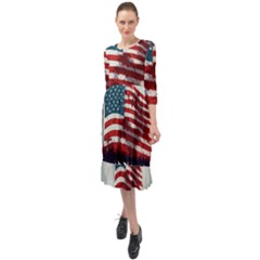Patriotic Usa United States Flag Old Glory Ruffle End Midi Chiffon Dress by Ravend