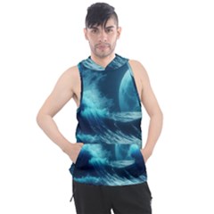 Moonlight High Tide Storm Tsunami Waves Ocean Sea Men s Sleeveless Hoodie by Ravend