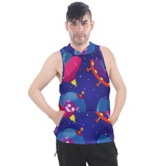 Cartoon-funny-aliens-with-ufo-duck-starry-sky-set Men s Sleeveless Hoodie by Salman4z