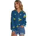 Seamless-pattern-ufo-with-star-space-galaxy-background Women s Long Sleeve Button Up Shirt View2
