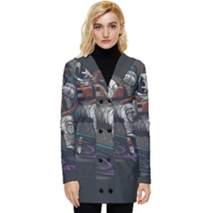 Illustration-astronaut-cosmonaut-paying-skateboard-sport-space-with-astronaut-suit Button Up Hooded Coat  by Salman4z