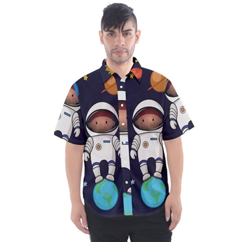 Boy-spaceman-space-rocket-ufo-planets-stars Men s Short Sleeve Shirt by Salman4z