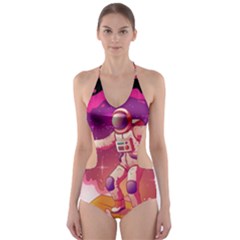 Astronaut-spacesuit-standing-surfboard-surfing-milky-way-stars Cut-out One Piece Swimsuit by Salman4z