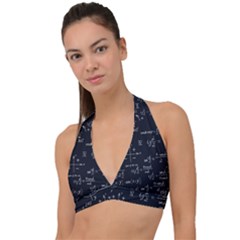 Mathematical-seamless-pattern-with-geometric-shapes-formulas Halter Plunge Bikini Top by Salman4z