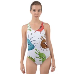 Dangerous-streptococcus-lactobacillus-staphylococcus-others-microbes-cartoon-style-vector-seamless Cut-out Back One Piece Swimsuit by Salman4z