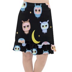 Cute-owl-doodles-with-moon-star-seamless-pattern Fishtail Chiffon Skirt